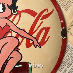 Vintage 1947 Coca Cola Betty Boop 12 Inch Convex Porcelain Enamel Sign