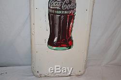 Vintage 1947 Coca Cola Soda Pop Bottle 54 Metal Sign WithButton