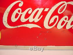 Vintage 1947 Pause Drink Coca-Cola Large 56 x 32 Not Porcelain Embossed Tin Sign