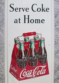 Vintage 1948 Coca-Cola Pillar Sign Serve Coke At Home With 16 Button Sign