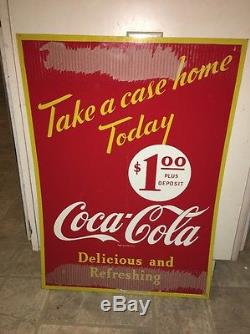 Vintage 1948 Double Sided Coca Cola Tin Sign Near Mint New Old Stock No Reserve