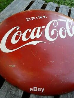 Vintage 1950's 24 Inch Coca Cola Button Sign, Soda Sign, Coke Sign, Coke Button