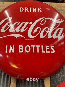 Vintage 1950's 36 inch Coca-Cola Button Sign