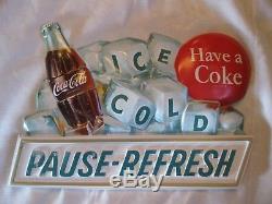 Vintage, 1950's-60's Coca-Cola, Ice Cold Pause-Refresh 3-D Vacuform Plastic Sign