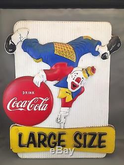 Vintage 1950's Coca Cola Button Bottle Clown 3d Vacuform Plastic Display Sign