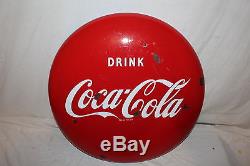 Vintage 1950's Coca Cola Button Soda Pop 24 Porcelain Metal Sign