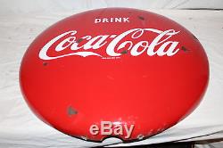 Vintage 1950's Coca Cola Button Soda Pop 24 Porcelain Metal Sign