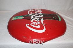 Vintage 1950's Coca Cola Button Soda Pop Bottle 24 Metal Sign