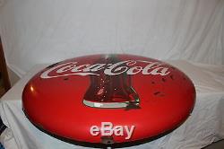 Vintage 1950's Coca Cola Button Soda Pop Bottle 36 Porcelain Metal Sign