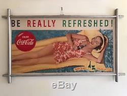 Vintage 1950's Coca Cola / Coke Be Really Refreshed Framed Litho Sign Cardboard