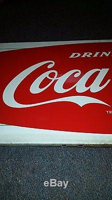 Vintage 1950's Coca-Cola Fishtail Tin / Enamel sign country store soda pop drink