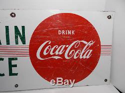 Vintage 1950's Coca Cola Fountain Service Soda Pop 30 Porcelain Metal Sign