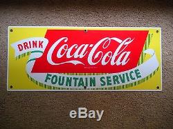 Vintage 1950's Coca Cola Fountain Service Soda Pop Porcelain Metal Sign Mint