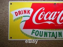 Vintage 1950's Coca Cola Fountain Service Soda Pop Porcelain Metal Sign Mint