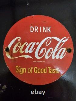 Vintage 1950's Coca Cola Porcelain Gas Soda Beverage Service Station Sign