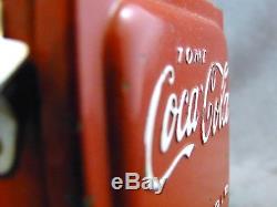 Vintage 1950´s Coca Cola Thick Tin Napkin Holder Sign Cooler Embossed Letters