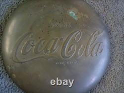 Vintage 1950's Coca Cola advertising Brass Button Sign 16 Diameter
