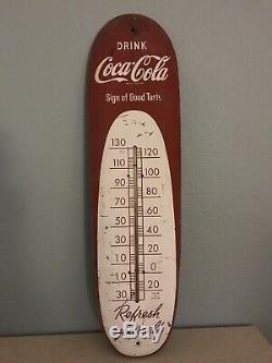 Vintage 1950's Coca Cola metal 30 thermometer Red & White original sign