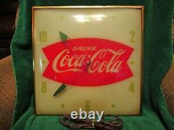 Vintage 1950's Coca-cola Fishtail Illuminated Pam Advertising Clock Sign