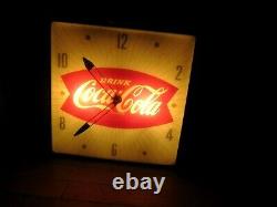 Vintage 1950's Coca-cola Fishtail Illuminated Pam Advertising Clock Sign