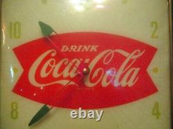 Vintage 1950's Coca-cola Fishtail Illuminated Pam Advertising Clock Sign