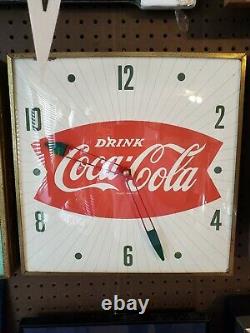 Vintage 1950's Coca-cola Fishtail Pam Advertising Clock Sign
