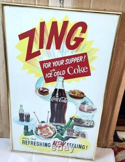 Vintage 1950's Coca-cola Zing Spaceboy Supper Food Cardboard Sign Framed
