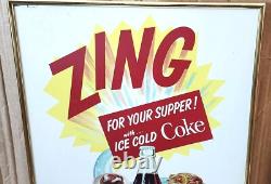 Vintage 1950's Coca-cola Zing Spaceboy Supper Food Cardboard Sign Framed