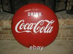 Vintage 1950's Drink Coca Cola 24 Inch Coke Porcelain Button Sign Good Condition