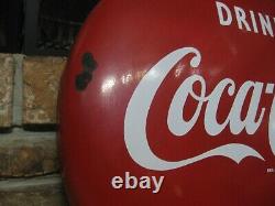 Vintage 1950's Drink Coca Cola 24 Inch Coke Porcelain Button Sign Good Condition