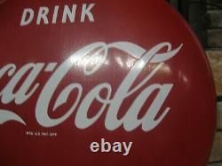 Vintage 1950's Drink Coca Cola 24 Inch Coke Porcelain Button Sign Good Condition