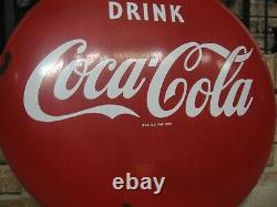 Vintage 1950's Drink Coca Cola 24 Inch Coke Porcelain Button Sign Good Condition