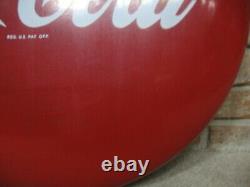 Vintage 1950's Drink Coca Cola 24 Inch Coke Porcelain Button Sign Good Condition