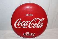 Vintage 1950's Drink Coca Cola Button Soda Pop 16 Metal Sign
