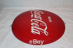 Vintage 1950's Drink Coca Cola Button Soda Pop 16 Metal Sign