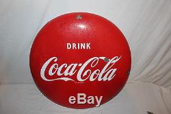 Vintage 1950's Drink Coca Cola Button Soda Pop 24 Porcelain Metal Sign