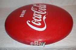 Vintage 1950's Drink Coca Cola Button Soda Pop 24 Porcelain Metal Sign