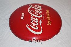 Vintage 1950's Drink Coca Cola Button Soda Pop Gas Station 16 Curved Metal Sign