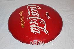 Vintage 1950's Drink Coca Cola Button Soda Pop Gas Station 16 Curved Metal Sign