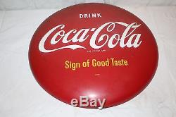 Vintage 1950's Drink Coca Cola Button Soda Pop Gas Station 16 Metal Sign