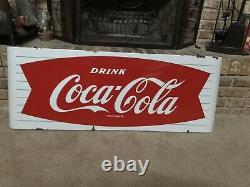 Vintage 1950's Drink Coca Cola Coke Porcelain Sled Sign Original Bracket Hanger