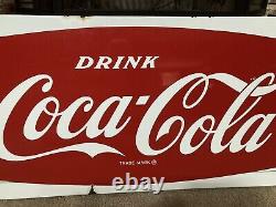 Vintage 1950's Drink Coca Cola Coke Porcelain Sled Sign Original Bracket Hanger