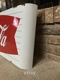 Vintage 1950's Drink Coca Cola Coke Porcelain Sled Sign Original Bracket Hanger