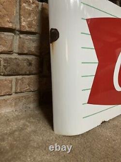 Vintage 1950's Drink Coca Cola Coke Porcelain Sled Sign Original Bracket Hanger