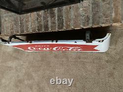 Vintage 1950's Drink Coca Cola Coke Porcelain Sled Sign Original Bracket Hanger