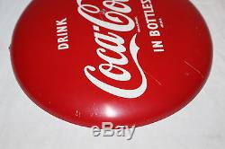 Vintage 1950's Drink Coca Cola In Bottles Button Soda Pop 12 Metal Sign