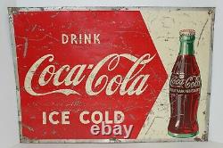 Vintage 1950's Drink Coca-cola Tin Metal Sign Ice Cold 27 Inches X 19 Inches