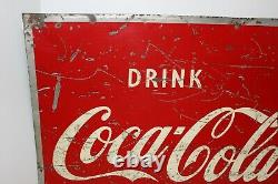 Vintage 1950's Drink Coca-cola Tin Metal Sign Ice Cold 27 Inches X 19 Inches