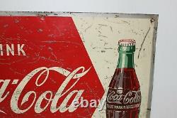 Vintage 1950's Drink Coca-cola Tin Metal Sign Ice Cold 27 Inches X 19 Inches