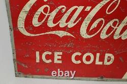 Vintage 1950's Drink Coca-cola Tin Metal Sign Ice Cold 27 Inches X 19 Inches